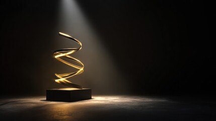 Abstract golden spiral sculpture on display