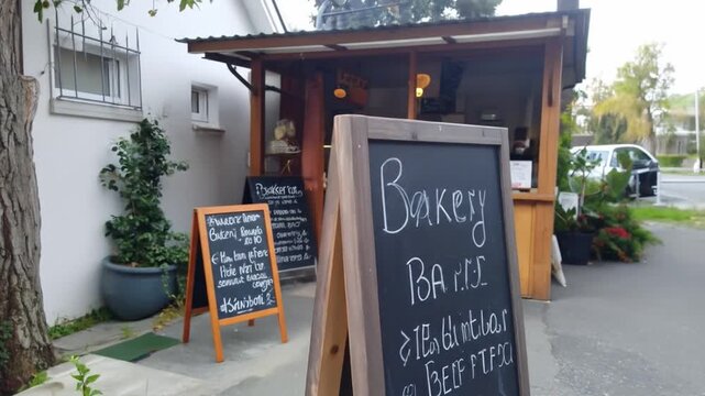 Bakery signage outside storefront chalkboard menu advertisement concept