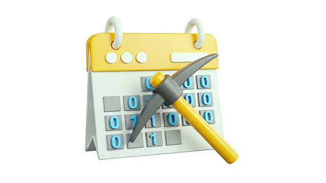 Pickaxe on Calendar with Binary Code - Powered by Adobe