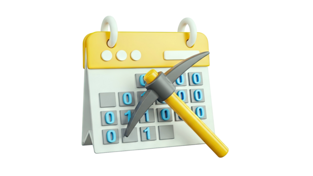 Pickaxe on Calendar with Binary Code - Powered by Adobe