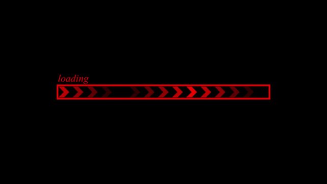Red Loading Bar With Chevron Pattern On Black Background. Colorful and Pastel Colored Loading Progress Bar Animation.
