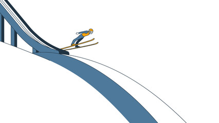 Ski Jumper Flying Down Ramp during Winter Sports Competition © Anisah
