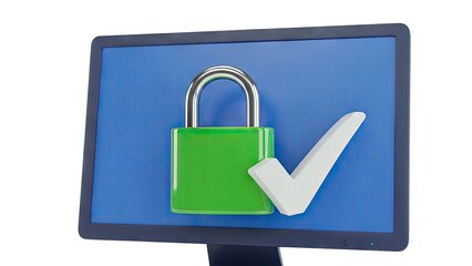 Computer Screen with Padlock and Checkmark