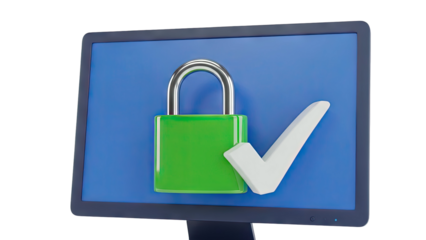 Computer Screen with Padlock and Checkmark