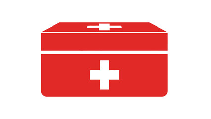Obraz premium Red First Aid Kit Icon with White Cross Symbol - Emergency Medical Box