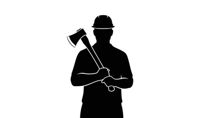Fototapeta premium Silhouette of a man holding an axe in his hands.