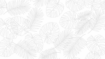 Monstera and Palm Leaves Outline Pattern - Minimalist Tropical Botanical Design