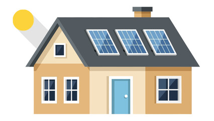 Modern House with Solar Panels on Roof, Renewable Energy Concept, Clean Energy Illustration