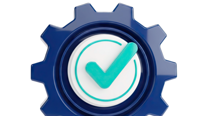 3D Gear with Checkmark and Circle