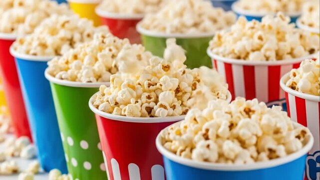 Row of Popcorn Cups Cinema Snack Time Entertainment Food