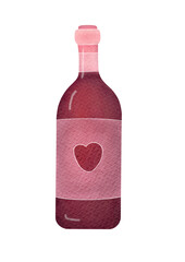 bottle of red wine isolated on transparent background. beverage for romantic dinner. watercolor illustration, clip art and cut out element design