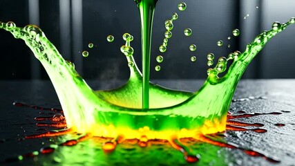 Green Liquid Splashing on Dark Surface. - Powered by Adobe