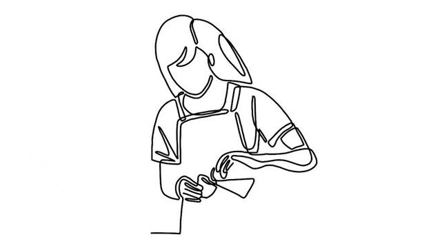 continuous line animation of barista making coffee