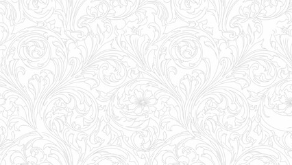 Elegant White Damask Pattern Background - Vintage Floral Swirls