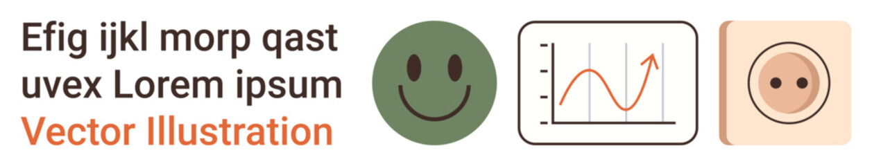 Fototapeta premium Graphic design, branding, data presentation, UX elements, childcare , emoticons. Green happy face, line graph with upward trend baby button face on beige. Branding and data presentation concept