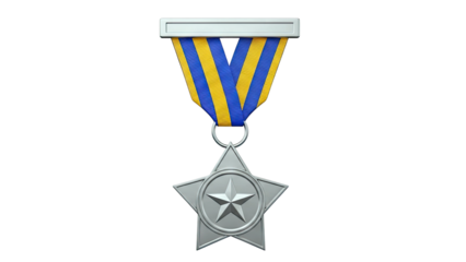 Silver Star Medal with Blue and Yellow Ribbon