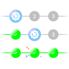 Modern vector illustration of circular progress bar with three status steps showing completed, processing, pending stages. for ui, workflow visualization, step indicator, task progress and status