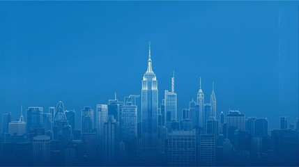 Blue City Skyline: Modern Skyscrapers Rise Over A Calm Urban Horizon In A Dusk Tone