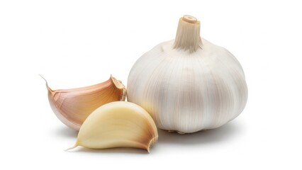 Fresh garlic bulb with cloves isolated on white background