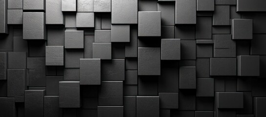Abstract dark geometric background with textured cubes and rectangles in varying depths