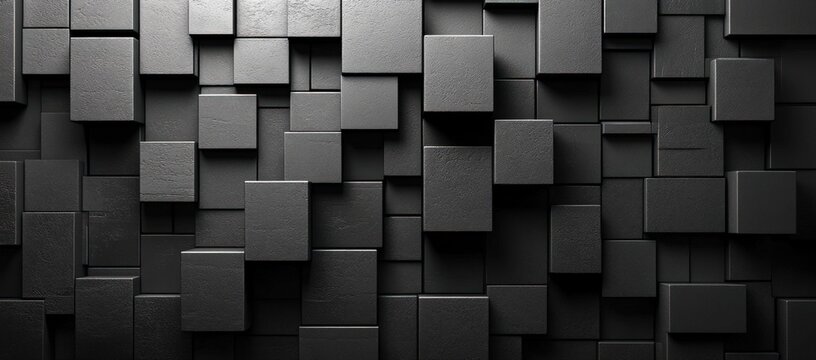Abstract dark geometric background with textured cubes and rectangles in varying depths