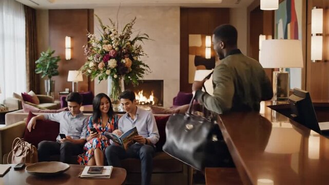 Hotel Check-In: Businessman at Reception