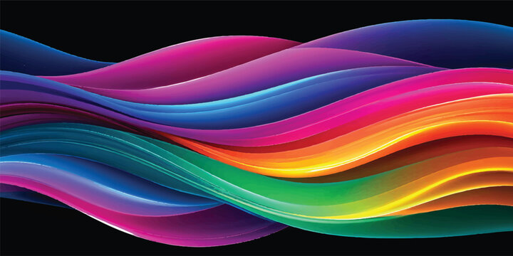 An abstract colorful wave design features a vibrant rainbow flow of light lines and liquid curves to create a dynamic vector motion wallpaper backdrop