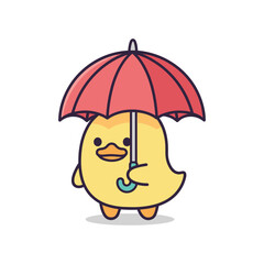 Cute Cartoon Duck with Red Umbrella Illustration