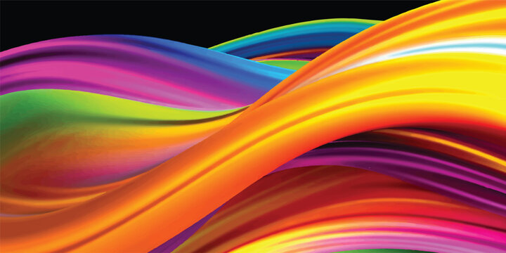 Abstract colorful rainbow wave background featuring a flowing motion design with vibrant light curves and vector line patterns for a modern art backdrop template