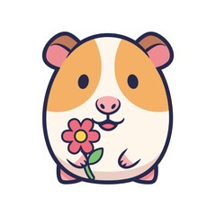 Adorable Cartoon Hamster with Flower Illustration