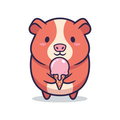 Cute Cartoon Guinea Pig Enjoying Ice Cream Illustration