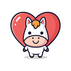 Adorable Cartoon Unicorn with Heart Illustration