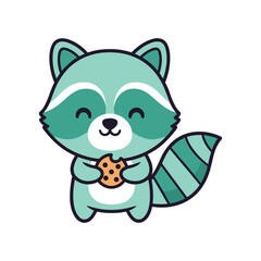 Adorable Cartoon Raccoon with Cookie Illustration