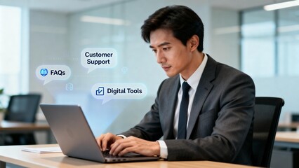 Businessman working on laptop in office