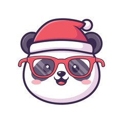 Cute Cartoon Panda Wearing Santa Hat and Sunglasses Vector Illustration
