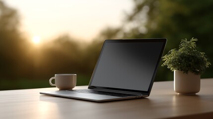 cozy home office at sunrise, warm light hitting desk plants, calm productivity mood, lifestyle stock image
