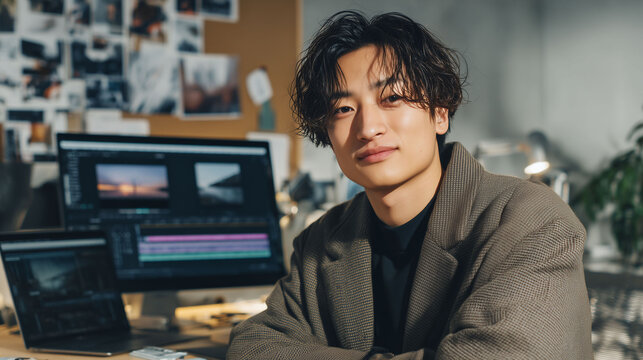 求人にも使える在宅ワークで映像編集を行う仕事風景