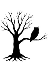 silhouette of a bird,
Owl Silhouette on Tree Branch &ndash; Wisdom Symbol Art