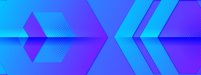 Obraz premium Abstract geometric design with vibrant blue and purple colors, featuring halftone patterns. Ideal for modern art concepts and backgrounds.