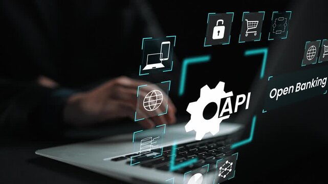 Close-Up of Laptop Screen with API Icons Illustrating Open Banking and Digital Connectivity in a Modern Tech Environment Gluon.