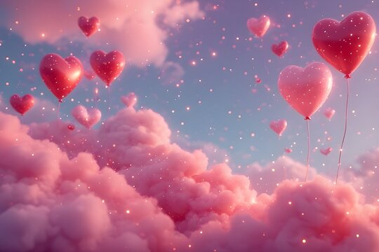 heart shaped balloons in sky