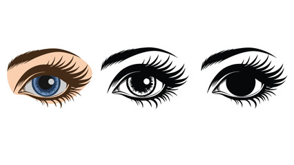 Three distinct eyes, showcasing beauty and detail, from realistic to stylized.