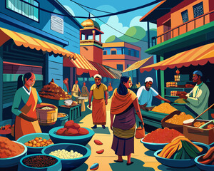 A bustling traditional street market in Bangladesh.