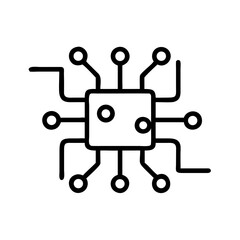Line drawing of a circuit board chip with connections  