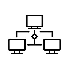 Network diagram with three computers and central hub connection  