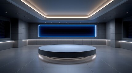 futuristic renewable energy control room, glowing panels, clean sci fi realism, stock image
