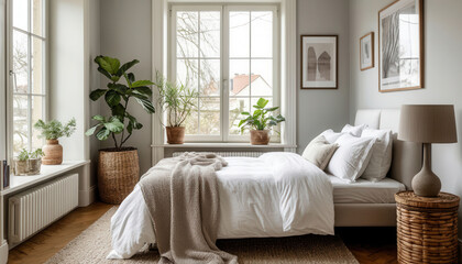 Naklejka premium Modern beige bedroom interior