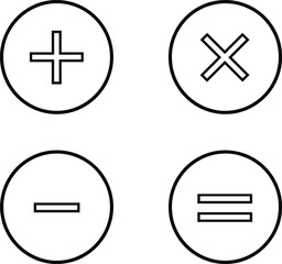 Obraz premium Minimal math symbol icon set featuring addition, subtraction, multiplication, and equal signs in clean circular outline style