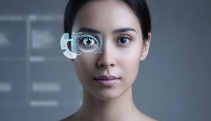 Close-up portrait of a woman and eye scan. the concept of biometrics, new technologies.