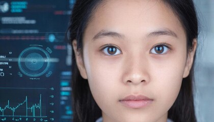 Close-up portrait of a woman and eye scan. the concept of biometrics, new technologies.